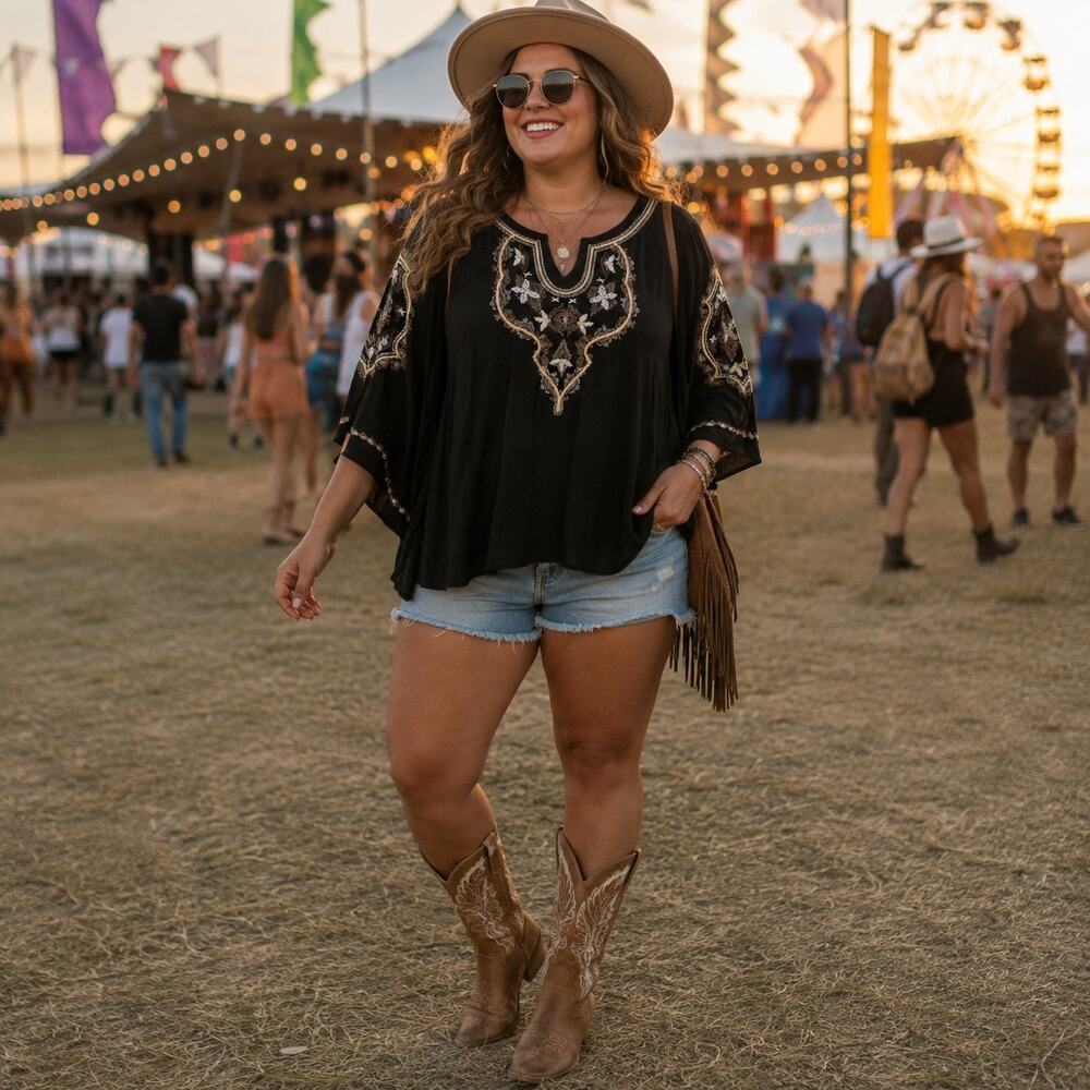 One World Embroidered Rayon Peasant/Boho Blouse Sz1X Festival Cowboy Chic